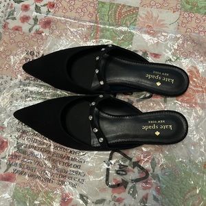 Kate Spade Irina Flat black suede/jeweled mule 9.5